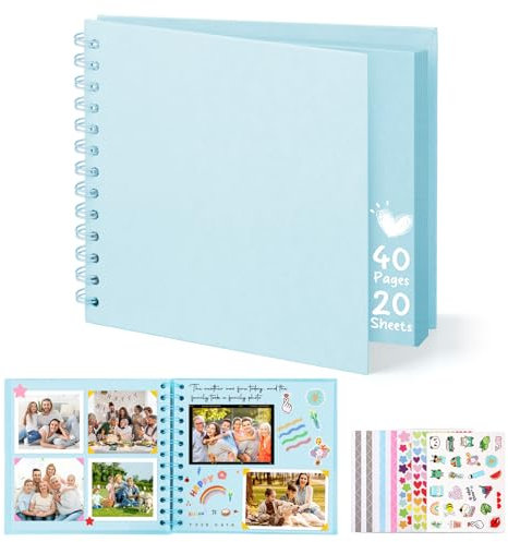 DazSpirit Album Fotografico Personalizzabile, 6-inch Album Foto, Scrapbook Quadrato con Copertina Rigida con 5 adesivi, Album Fai Da Te per Matrimoni, Neonati e Anniversari, 40 Pagine, Blu