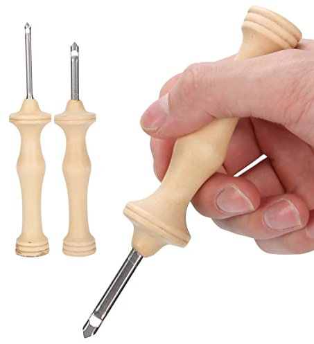2 Pcs Embroidery Punching Needle Yarn Sewing Wooden Handle Punching Needle Embroidery Pen Hooking Tool for DIY Hand Sewing Craft Embellishment