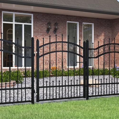 Brokky Fence Gate with Spear T O P Black 103x150 cm Powder-coated Steel-Garden Gates High galvanised wrought iron metal swing gate
