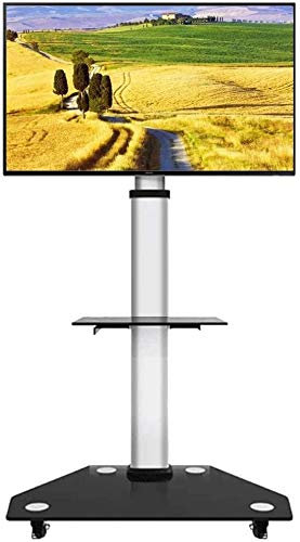 DRFGNF TV-Ständer, Sockelhalterung, Glas-TV-Wagen für 30/49/55/65/70/75/80 Zoll LCD-LED-Plasma-Flachbildschirme | Mobiler Trolley-Bodenständer mit Feststellrädern, mit 2 Ablagefächern, Tragkraft 58