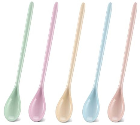Plastskedar 5 st. färg plastskedar långa äggskedar plast syltsked, anti-droppe långt handtag sked, dessertsked, glassked plast, tesked långt handtag