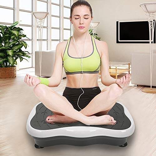 Dispositivo de vibración, placa vibratoria para entrenamiento de cuerpo entero en casa, con mando a distancia+2 bandas de resistencia (blanco y negro)