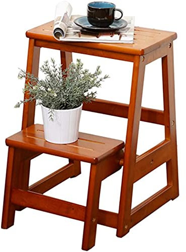 Klappbarer tragbarer Leiter-Tritthocker, klappbarer Kleiner Fußhocker, Holzleiter, Treppenregal, Trittleiter (Holzfarbe)