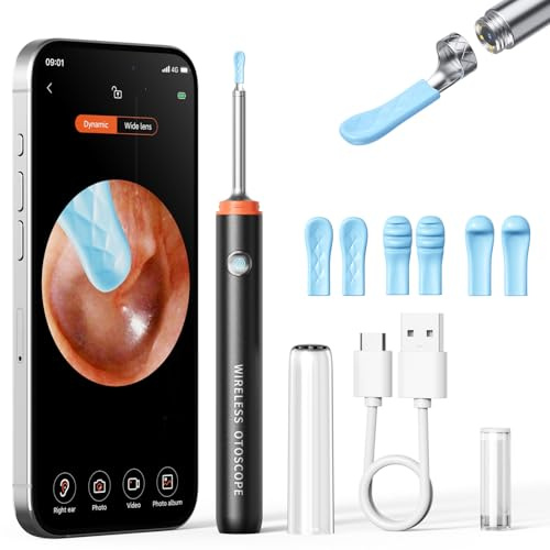 Hopefox Ohrenschmalz Entferner Otoskop, 1080P HD WiFi Ohrenreiniger mit Camera und 6 LEDs Leuchten, Ohr Reinigung für Baby Kinder Erwachsene, dunkelgrau mit pinzette
