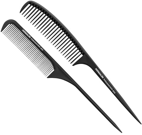 Carbon Fibre Tail Combs, 2 PCS Plastic Rat Tail Combs, Fine Tooth Teasing Comb for Women & Men, Anti Static Long Handle Comb for Salon, Hairdressing, Barber, Sectioning Hair, Wet/Dry Fine Hair