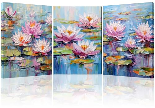PIY PAINTING Set Di 3 Fiori Artistici Stampe Su Tela Gigli Rosa Natura Quadretti Da Parete Colorato Quadri Moderni Soggiorno Con Cornice Dipinto Su Tela Quadro Camera Da Letto Cucina Ufficio 57x40 cm