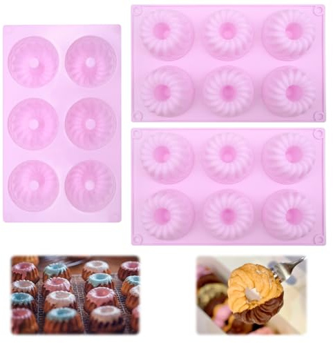 Uryxery 3 Piece Silicone Donut Moulds Non Stick Baking Tins, 6 Cavity Multi-Bake Trays 1.97×4.72×4.72in Purple for Donuts, Muffins, Bagels