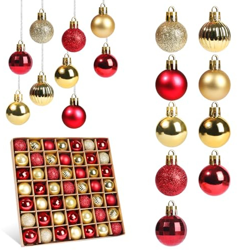 Klein Weihnachtskugeln Set,49 Stück Mini Weihnachtskugeln Rot Weiß Grün Blau 3CM,Christbaumkugeln Kunststoff Klein,Baumschmuck Weihnachten Bruchsicher,Weihnachtsbaum Kugeln Set