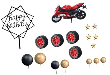 Ronyme Birthday Cake Topper,Motorbike Theme for Men Boys,Birthday Party Supplies,Picks for Motorcycle Race, Style A