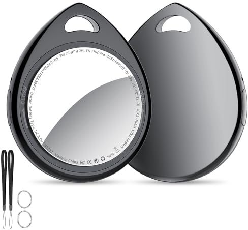 QCOQ Tracker Tags 2 Pack Negro, Buscador de Objetos Bluetooth Compatible con Buscar Apple (Sólo iOS), Smart Localizador Bluetooth para Llaves, Equipaje, Cartera, Mochila, Batería Reemplazable