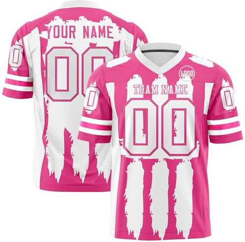 Maillot de Rugby Personnalisé avec Nom Numéro L'équipe pour Garçons Fans, Oversize Sport Football Américain Shirt col en V pour Homme Femme Jeune Cadeau