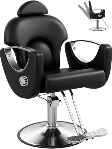 Black Salon Chair for Hair Stylist, Professional Barber Chairs Barbershop Hair Stylist Chair w/Heavy Duty Hydraulic Pump, 360° Braiding Styling Hairdresser Chairs for Spa Home Euipment, Sliver Black
