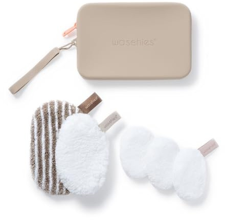 Waschies 6 delar Spa & Wellness-set – 1 kosmetikväska, 1 sminkdyna, 3 tonerdynor och 1 ansiktsrengörings- och peelingpad – tvättbar, återanvändbar och hållbar – alla hudtyper