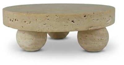 Maison & Werk Travertin Marmor Podest (Ø 23x8,5 cm) – Rundes Deko Podest mit Säulen, Wabi Sabi Naturstein Sockel & Rundes Marmor Tablett für Parfum, Kosmetik, Schmuck, Bad & Wohnzimmer Design