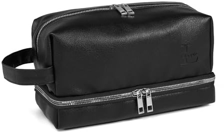 Gloppie Kulturtasche für Herren - Große wasserdichte PU-Leder Waschtasche, Reise Rasier- & Pflege Organizer, Kulturbeutel für Reisen, Schwarz