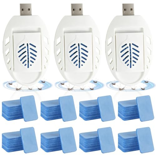 Myggplugg, 3 stycken bärbara USB elektrisk myggskydd mördare med 120 myggskyddstabletter, bärbart myggskydd, insektsbekämpare elektrisk för vandring utomhus sommar hem