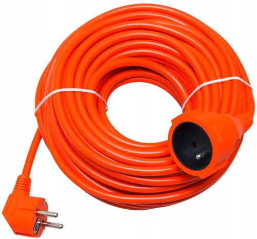 Rallonge électrique 50 m pour usage extérieur avec mise à la terre Blow PR-160, câble 3 x 1,5 mm², prise de sécurité, fiche coudée orange, pour le jardin, les chantiers, le garage, les outils électriq