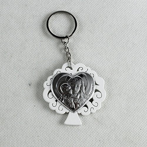DLM26776 (Kit 12 Pezzi) Portachiavi Albero della Vita in Legno e Cuore Madonna con Bambino bomboniera