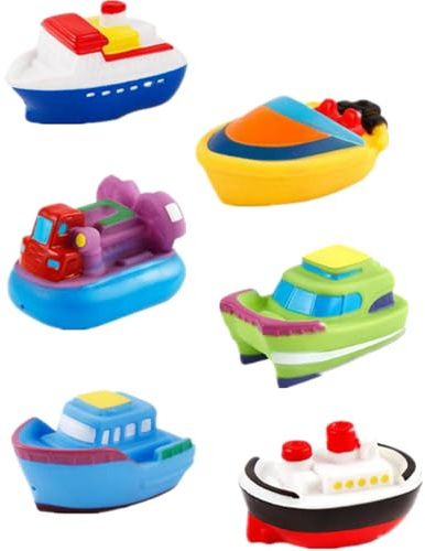 DQTYE 6Pcs Bath Toy Floating Boats, Baby Soft Squirt Bathing Toys Bathtub Cartoon PU Rubber Ship Water Game Learning Educational Toy For Kids Toddlers