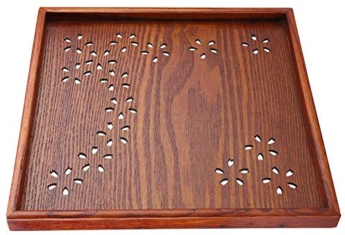 Plateau de Service Traditionnel en Bois Massif pour Thé Café Fruits Snacks Plat Creux en Forme de Fleur pour la Maison Restaurant 34 * 34cm