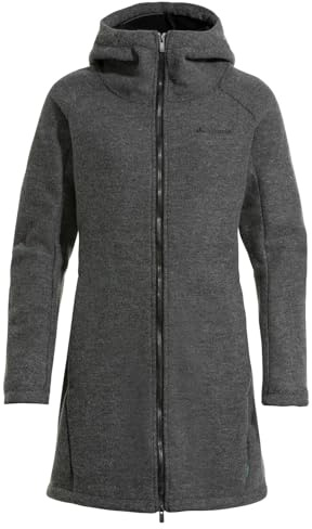 VAUDE Damen Mantel Tinshan Coat III, moderner Wollmix-Mantel mit weichem Fleece-Innenfutter, iron, 36