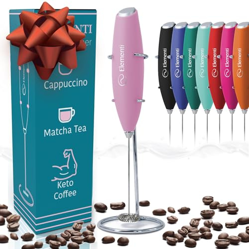 Elementi Espumador de leche eléctrico de mano, batidor Matcha, espumador de leche para Espumador de café Mezclador de bebidas de mano eléctrico, Mini batidor eléctrico Mezclador (rosa claro)