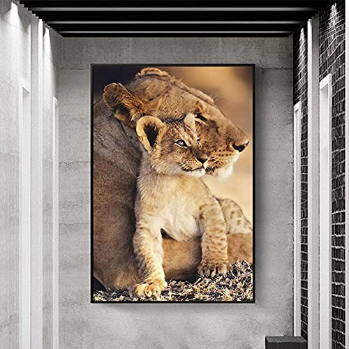 Carteles e impresiones Leones africanos y leones Pinturas en lienzo para bebés Cuadros artísticos de animales para la habitación Decoración de la pared del hogar 70x90 (28x35in) Sin marco