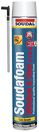 Soudal Soudafoam Window and Door Xtra Gun Grade Polyurethane Expanding Foam Filler | Excellent Thermal and Acoustic Insulation - Ideal for Filling Around PVCu, Aluminium and Wooden Windows - 750ml