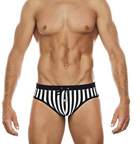 Baotung Slip da bagno da uomo, a righe, per sport acquatici, aderenti, strisce, M
