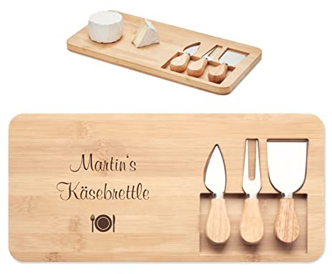 Schmalz® Tabla de bambú para queso de 4 piezas, con grabado personal, bandeja de madera para servir queso y canapés, tabla de servir de madera, tabla de cortar o tabla de cortar – Tabla de queso