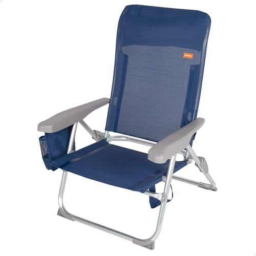 AKTIVE Silla de playa plegado extraplano slim, Muy compacta, Multiposición, Con cojín y bolsillo, Con asa para fácil transporte, 6 posiciones, Medidas 47x58x87 cm, de aluminio, antivuelco (62289)