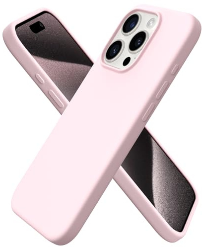ORNARTO Compatible with iPhone 15 Pro Case 6.1, Liquid Silicone 3 Layers Full Covered Soft Gel Rubber Cover, Shockproof Protective Slim Phone Case with Anti-Scratch Microfiber Lining-Chalk Pink