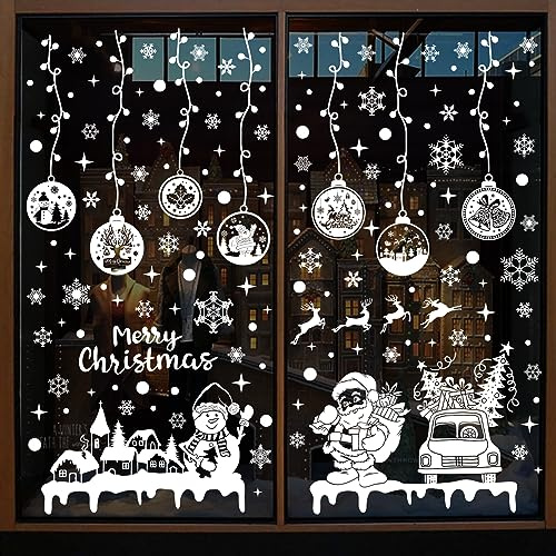 YIHELU Fensterbilder Weihnachten Weihnachtsdeko Fenster Sticker Weihnachten Fensteraufkleber Winter Schneeflocken Deko Abnehmbare Fensterdeko Statisch PVC Aufkleber (Fensterbilder -CC)
