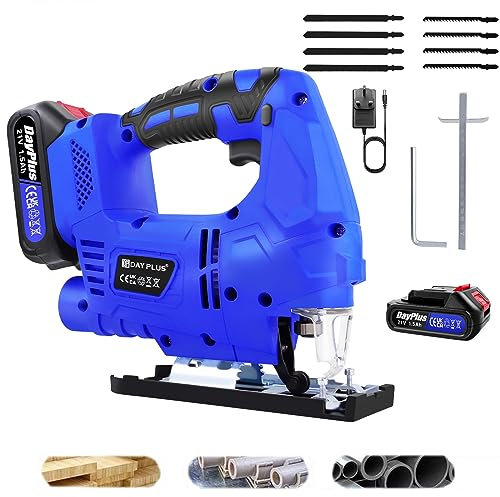 Jigsaw 21V Cordless Jigsaw Brushless, Electric Jigsaw Max Cutting Depth 110mm for Wood Metal Cutting, 3000SPM, 4 Orbital Settings, ±45° Bevel Cutting, Battery Operated Saw with 8 Blades Bevel and LED
