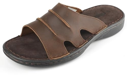 riemot Mens Slide Leather Sandal Summer Beach Indoor and Outdoor Anti-skidding With Two Adjustable Mules/clogs Open Toe Sandals Brown Size UK 10/EU 44