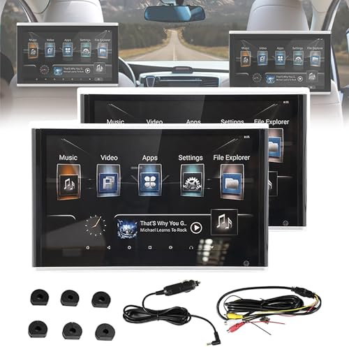 HDaspijh 10.1inch Car Headrest Video Player, 1024x600 IPS Touch Screen Car TV Headrest Monitor, Support 4K/WiFi/Bluetooth/HDMI Input/FM/USB, Rear Seat Entertainment System, Android 9.0,2pcs