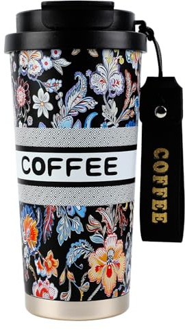 EACHPT Taza Termo Cafe para Llevar,Taza de Viaje de café con Aislamiento de 500ml,Acero inoxidable de doble pared,a Prueba de Fugas y sin BPA,Taza de viaje de taza de café Portátil con Pajita oculta