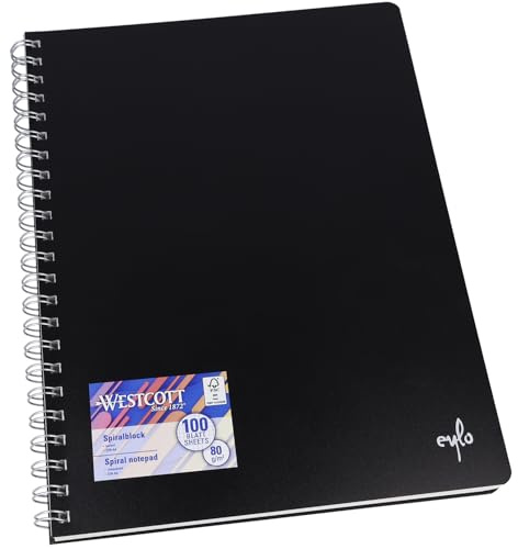 Westcott Spiral notebook A4 squared | 200 pages Ring binder A4 perforated with premium 80 g/m² paper | Notepad with spiral binding | College notebook in plastic cover | E-730884 00