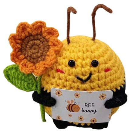 Abeja de Crochet Hecha a Mano – Ornamento Decorativo Amigurumi – Regalo Original para San Valentín, Navidad o Cumpleaños – Decoración Positiva y Linda para Hogar, Oficina o Coche