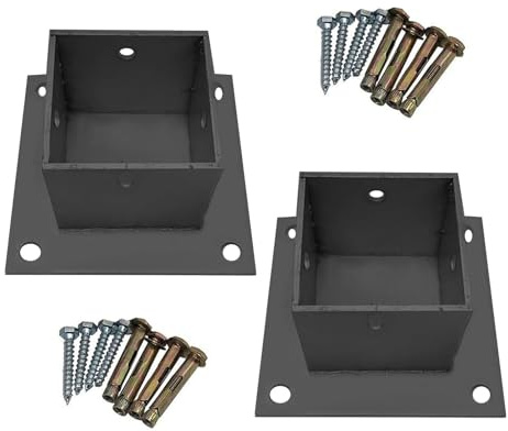 Post Bracket for Ground, Base Plate for Sign, Wood Columns, Concrete, Deck, Fence Floor Flange, Commercial Railing Anchor, 2 Pack