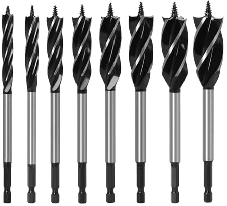 Anhoer 8 Stück Holzbohrer Schneckenbohrer Selbstvorschub Holzarbeiten Schlangenbohrer Hartstahl Reibungsbohrer 10 mm/12 mm/14 mm/16 mm/18 mm/20 mm/22 mm/25 mm für Holzbearbeitung