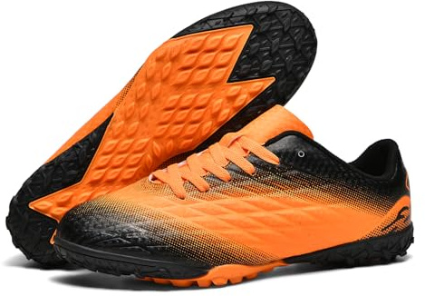 DEORUMN Indoor Soccer Shoes Mens Futsal Shoes Youth Turf Soccer Shoes Orange