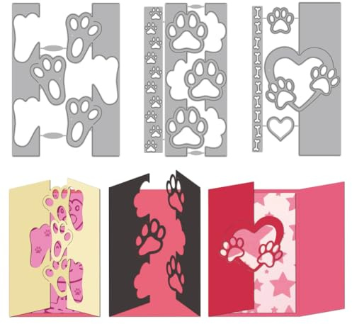 MAYJOYDIY Huellas de perro de metal, plantillas de troquelado de huellas de animales, plantillas de estampado de corazón y hueso, plantillas para manualidades de papel, fabricación de tarjetas