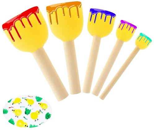 Rybtd 5 Pezzi Spugne per Dipingere,Pennelli Rotondi in Spugna - 15-20-30-40-50 mm - Spugne per Pittura,Set di Pennello Spugna per la Pittura a Olio Studenti Principianti Artisti