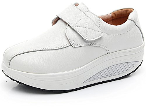 rismart Mujer Cuña Bucle Cómodo Plataformas Cuero Zapatillas Zapatos