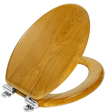 Angel Shield WC-Sitz aus Holzfurnier, mit leisem Schließmechanismus, leicht zu reinigen, Schnellverschluss-Scharniere, amerikanischer Standard Elongated eiche