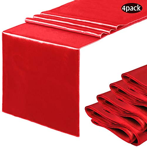 Confezione da 4 runner da tavola in raso di seta brillante e tessuto liscio per cene di famiglia, matrimoni, festa del Ringraziamento, compleanni, decorazioni natalizie (rosso, 30,5 x 274,3 cm)