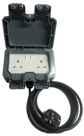 More Than Lights Outdoor Garden Extension Lead with Socket Box, IP66 Rated, 10m Black Cable, Type G Plug, Compatible with Most Devices with a Female Socket