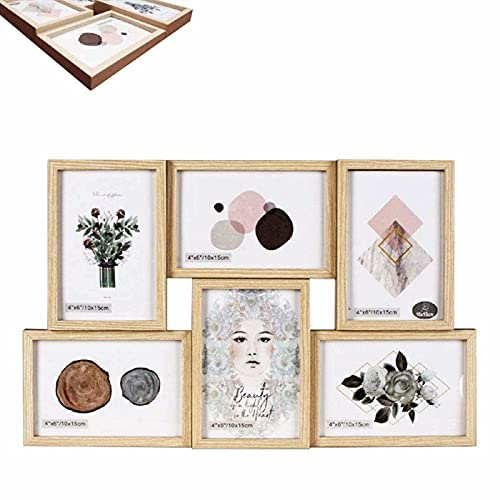 Acan Marco para Fotos de Pared múltiple de Color Marfil, decoración del hogar 28 x 44 x 3 cm. Multimarco portafotos de Madera con Bonito diseño para 6 Fotos