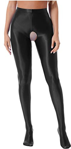 Kaerm Damen Öl Glänzend Strumpfhose Offener Schritt Leggings Glossy Pantyhose Sexy Ouvert Dessous Stockings Unterhose Lang Erotisch Nachtwäsche